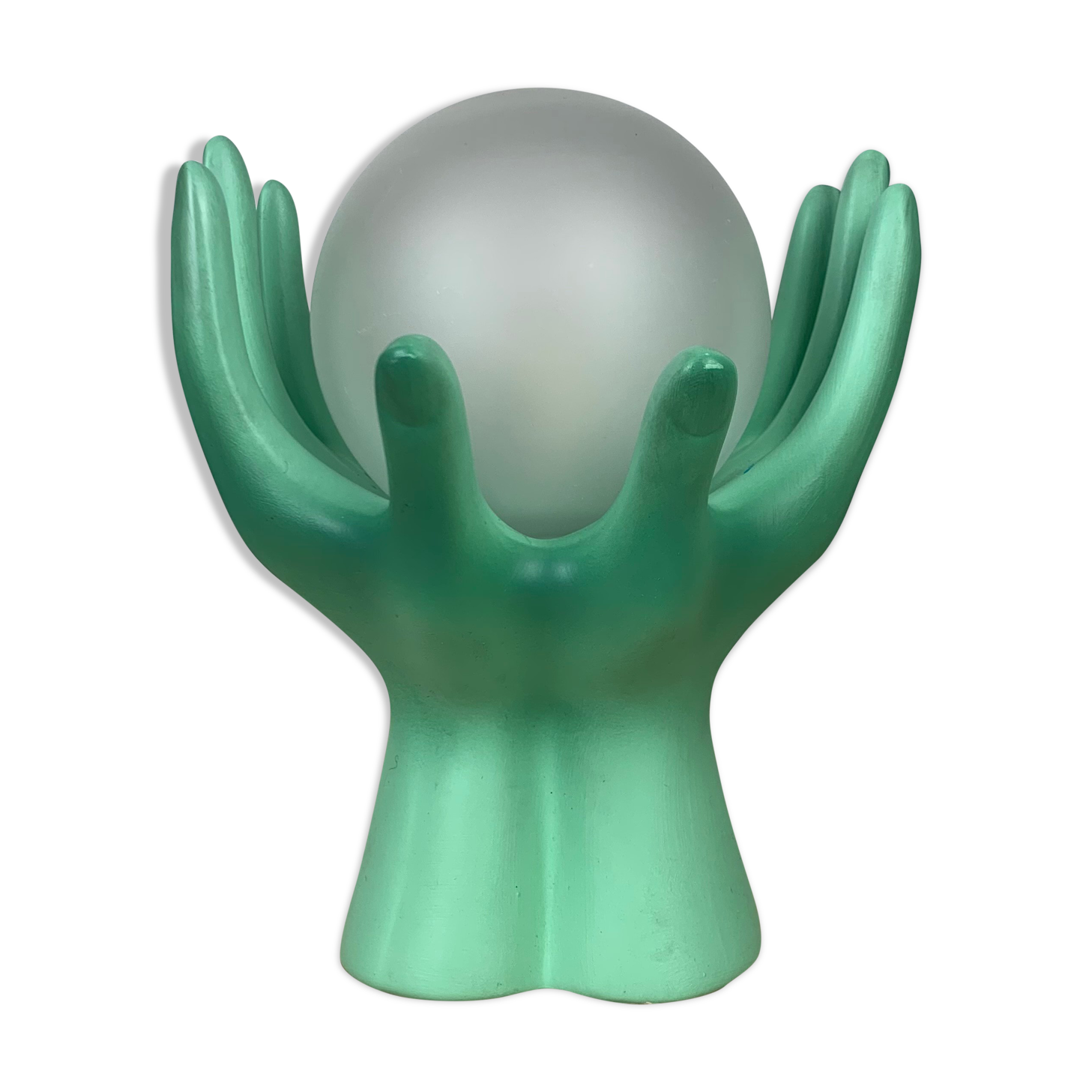 Green ceramic hand lamp and glass globe