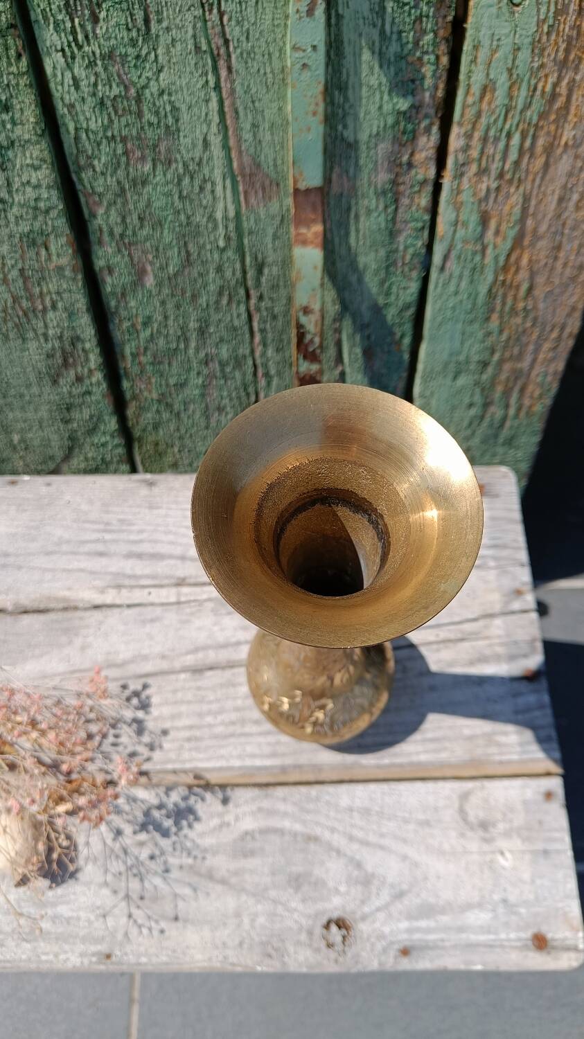 Large gilded and engraved brass vase