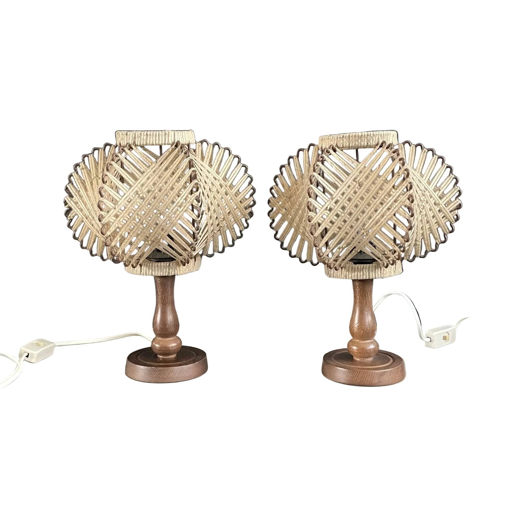 Paire de lampes vintage abat-jour fil tendu