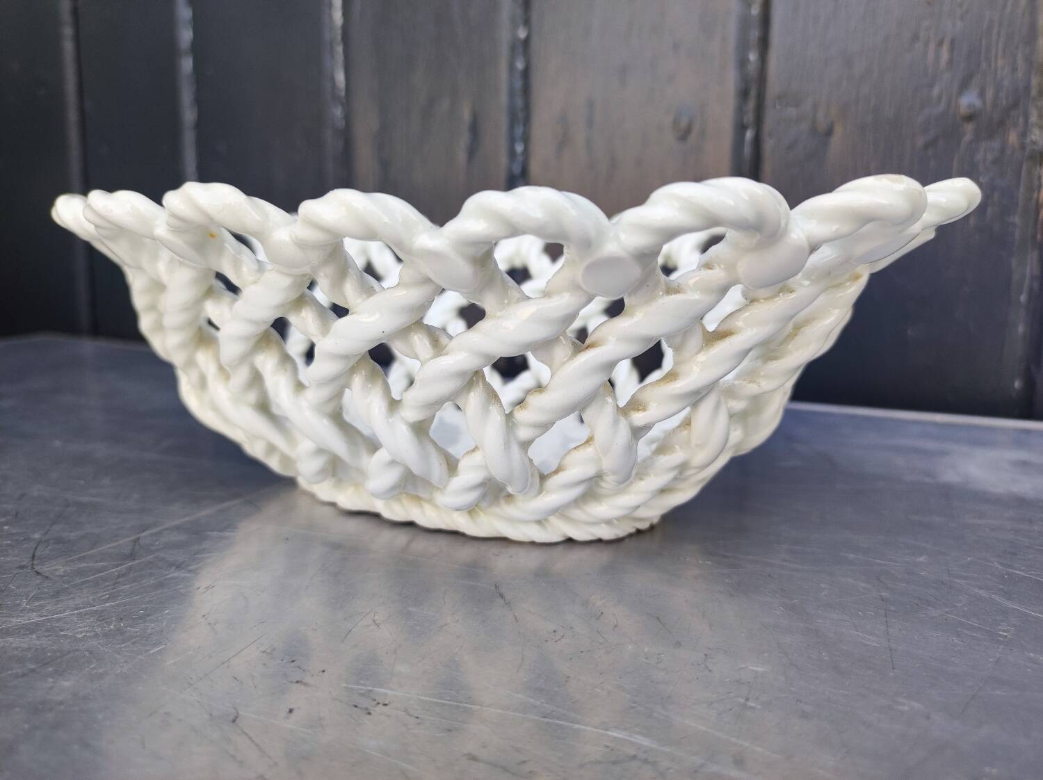 Vintage woven ceramic fruit bowl