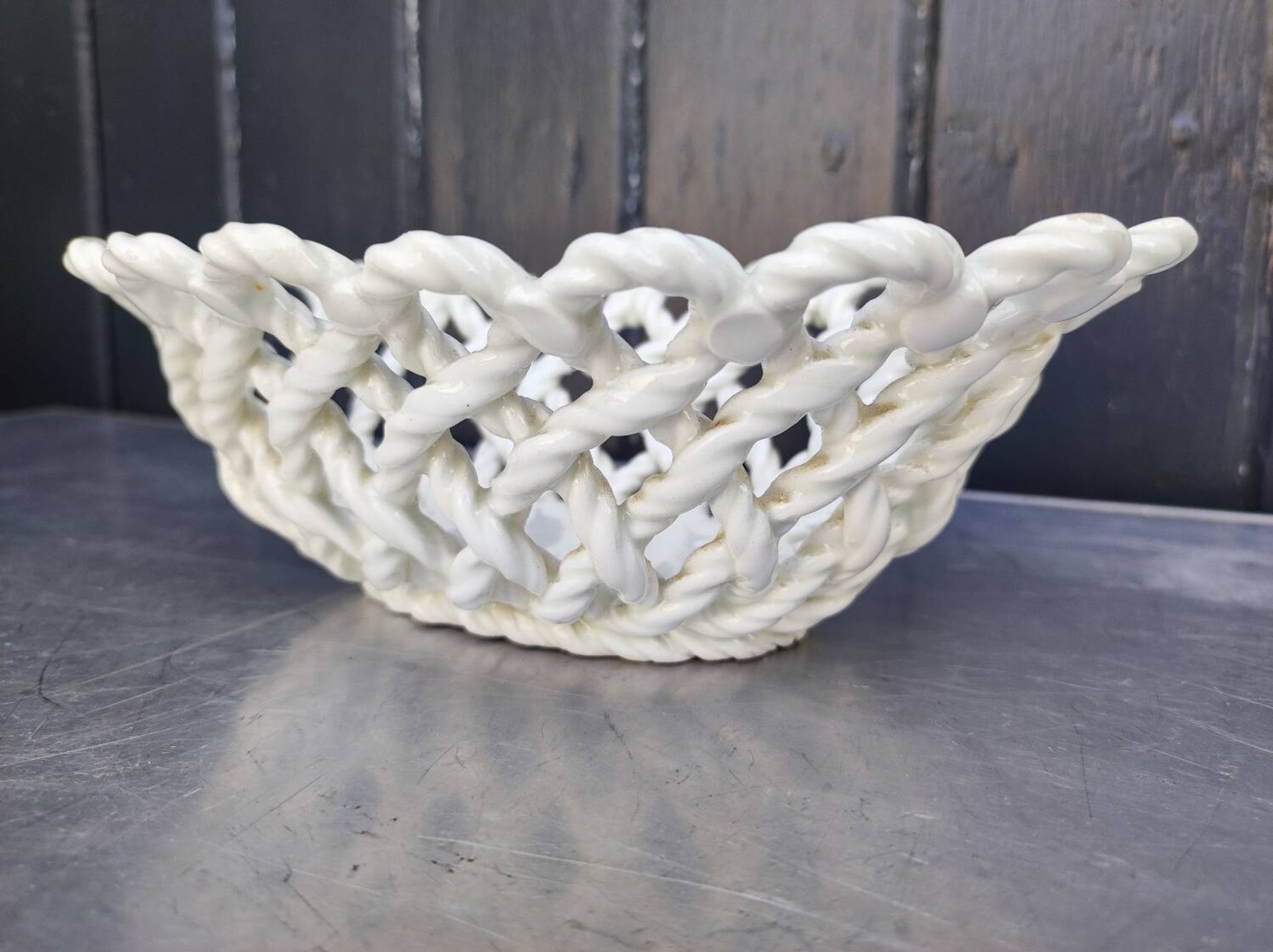 Vintage woven ceramic fruit bowl