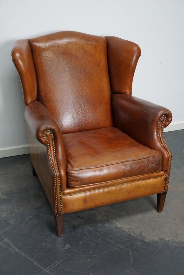 fauteuil club Vintage Hollandais En cuir Couleur Cognac