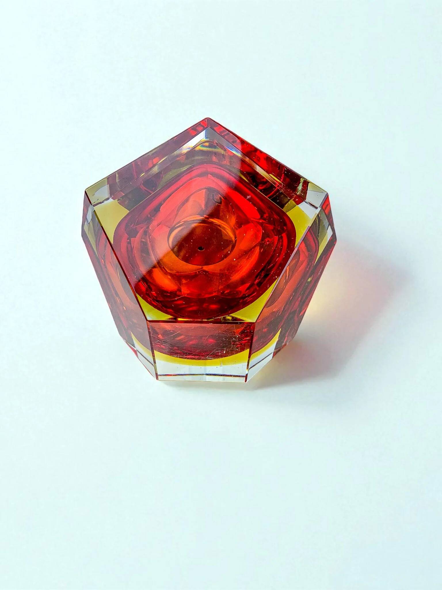 Italian Sommerso faceted lighter by Flavio Poli, red & yellow Murano glass, 1970s