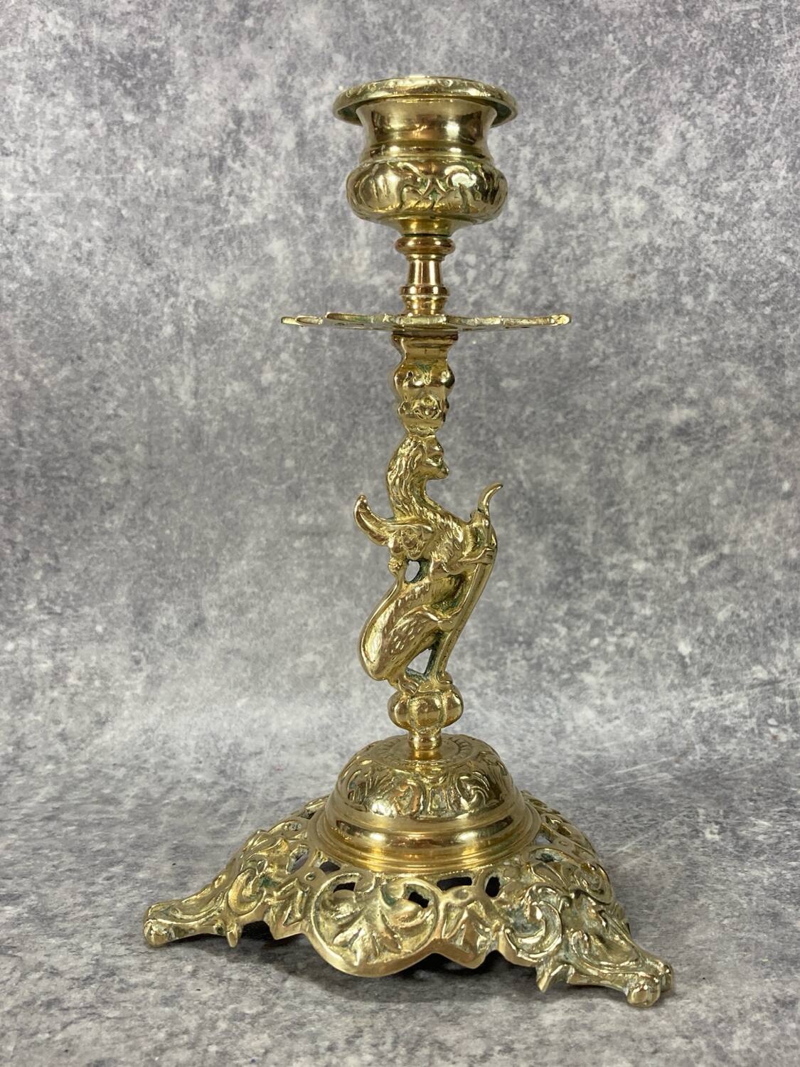 Gilt bronze chandelier/candlestick, Griffin, Mythical Animal, Bestiary, 1880