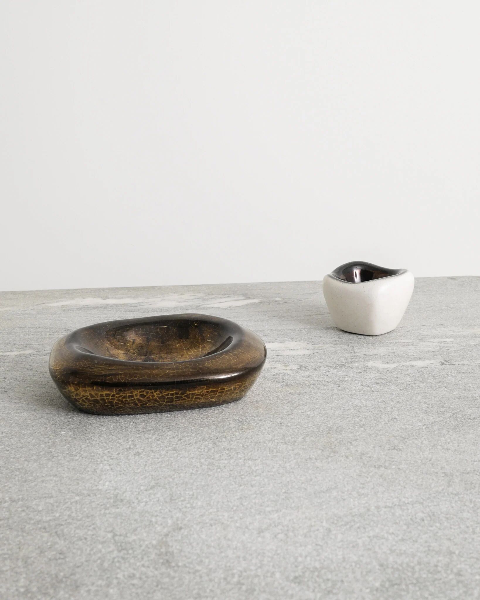 French Mid Century White & Golden Ceramic Bowl by Denise Gatard, 1960s