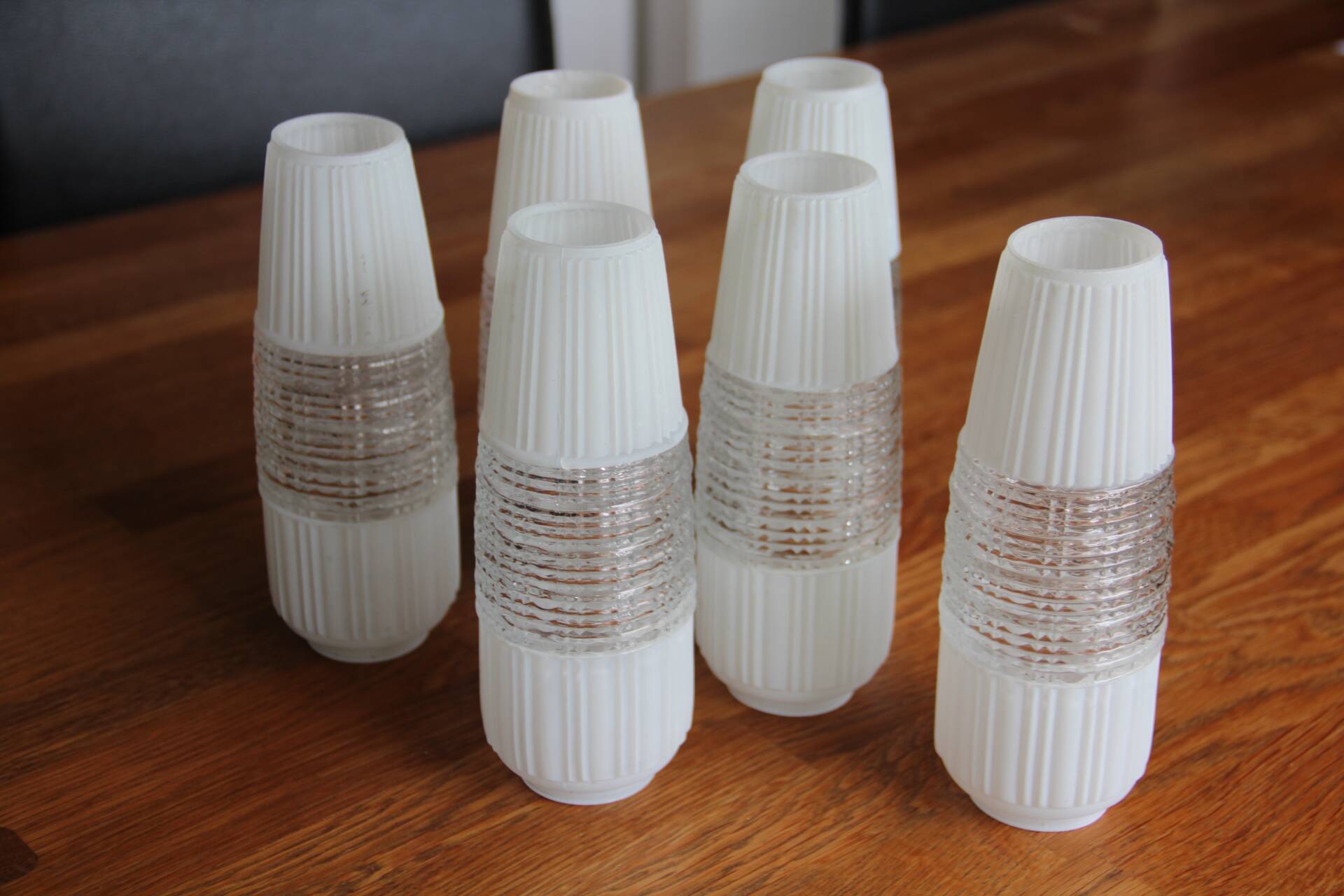 6 vintage tulips in cut glass and opaline glass