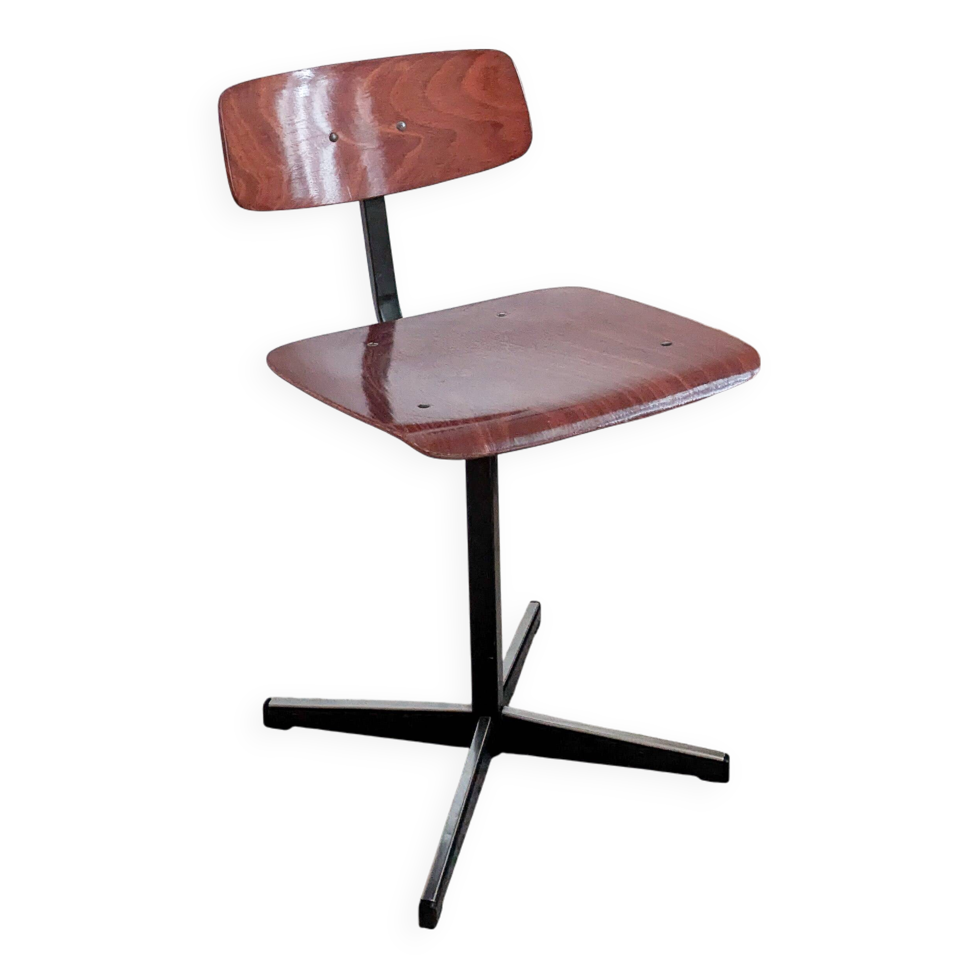 Mid Century Chaise d'école Chaise enfant Bois Métal Vintage Rétro Chambre d'enfants Boussole Pied Sk