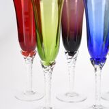 Set of 6 flutes Colorful glass champagne flutes.
