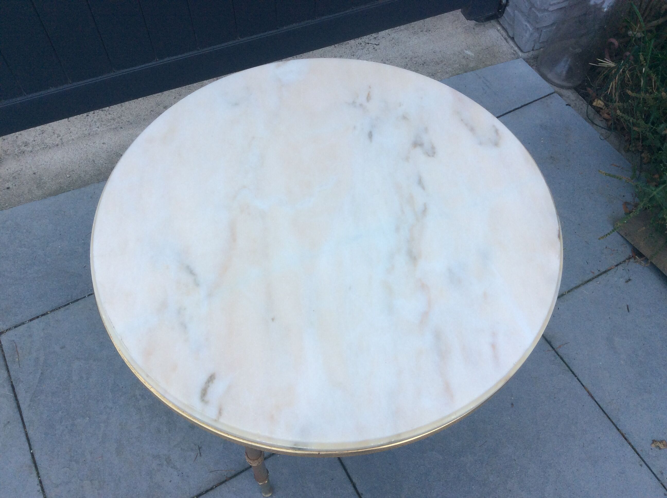 Coffee table of style Louis XV brass marble carare