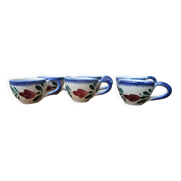 Ensemble de 6 petites tasses style Quimper, Bayeux, Rouen
