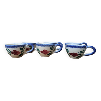 Set of 6 small cups in the style of Quimper, Bayeux, Rouen