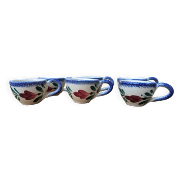 Set of 6 small cups in the style of Quimper, Bayeux, Rouen