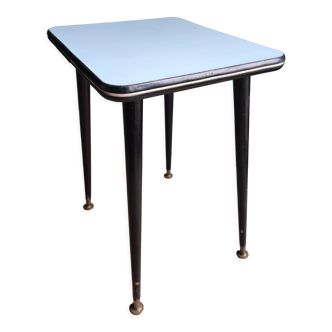 Side table plant holder formica feet compass wood brass vintage