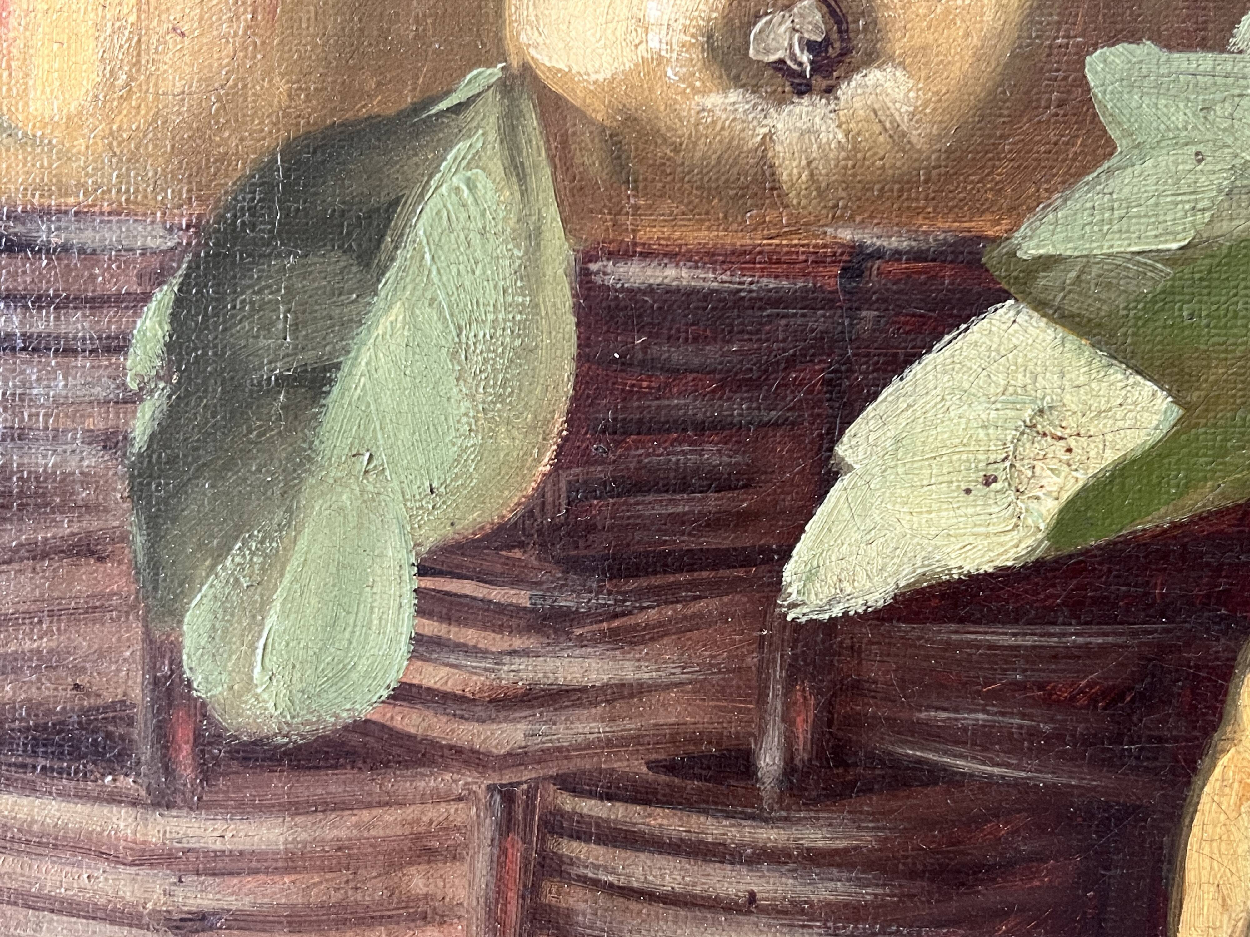 Peinture de nature morte à l'huile sur toile 1900, tableau melon et fruits