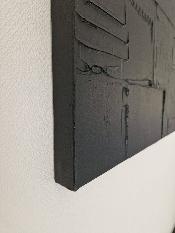 Tableau peinture abstraite monochrome minimaliste noir