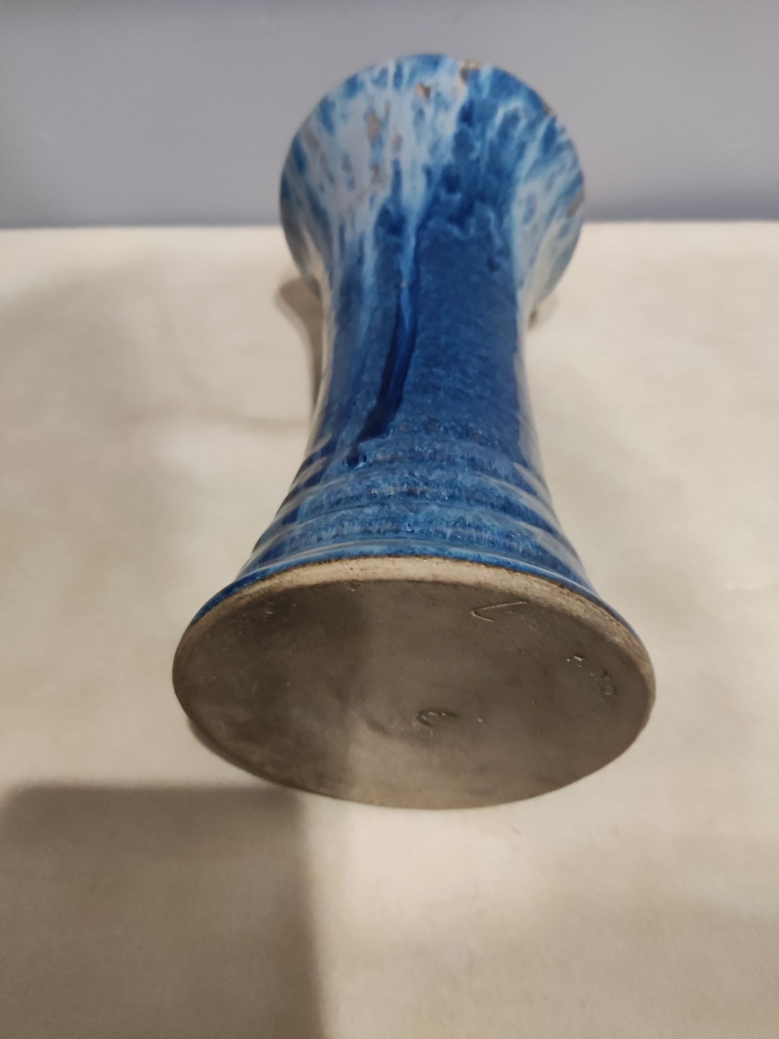 Vase in blue enamelled sandstone signed