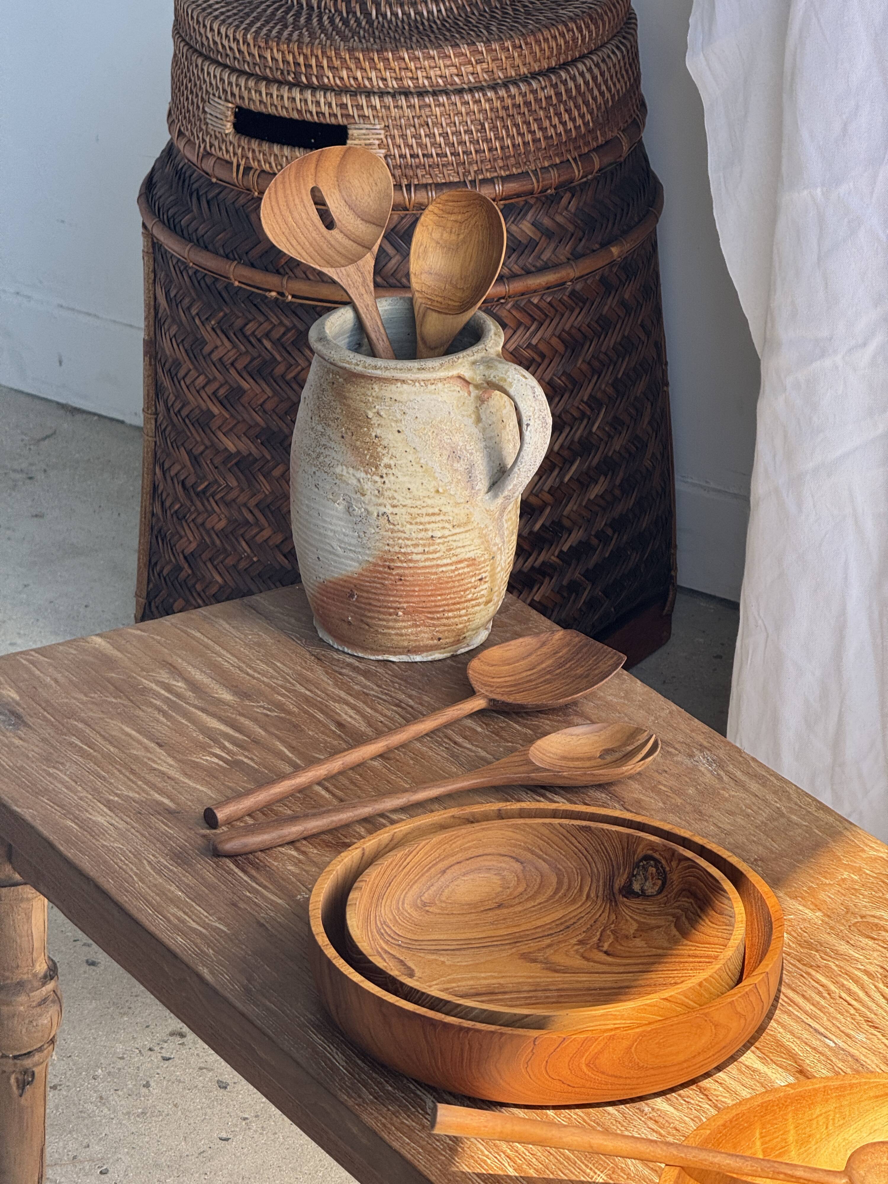 Salad server or large oval split teak spoon. L18 D8.5