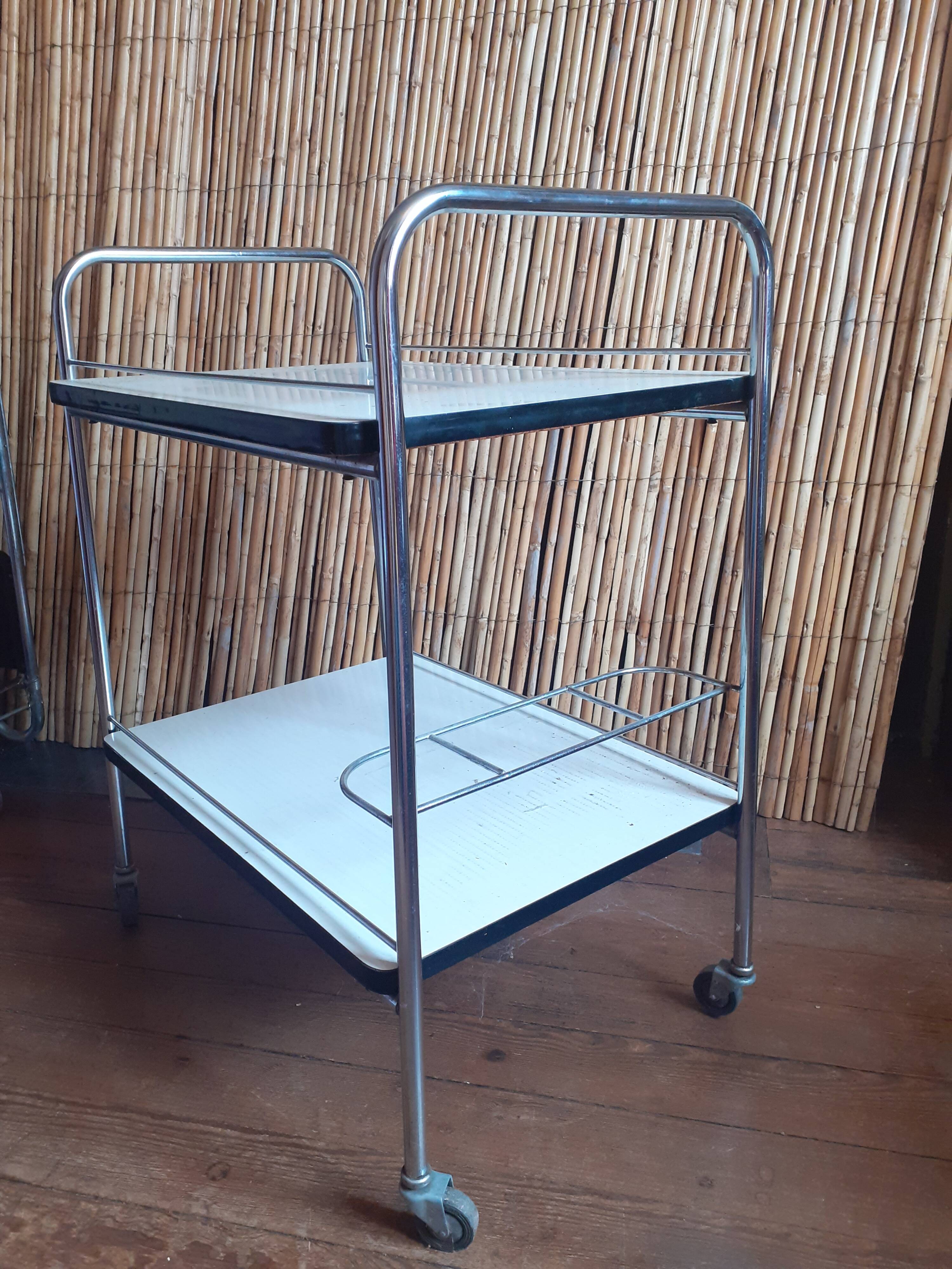 Vintage chrome metal serving trolley