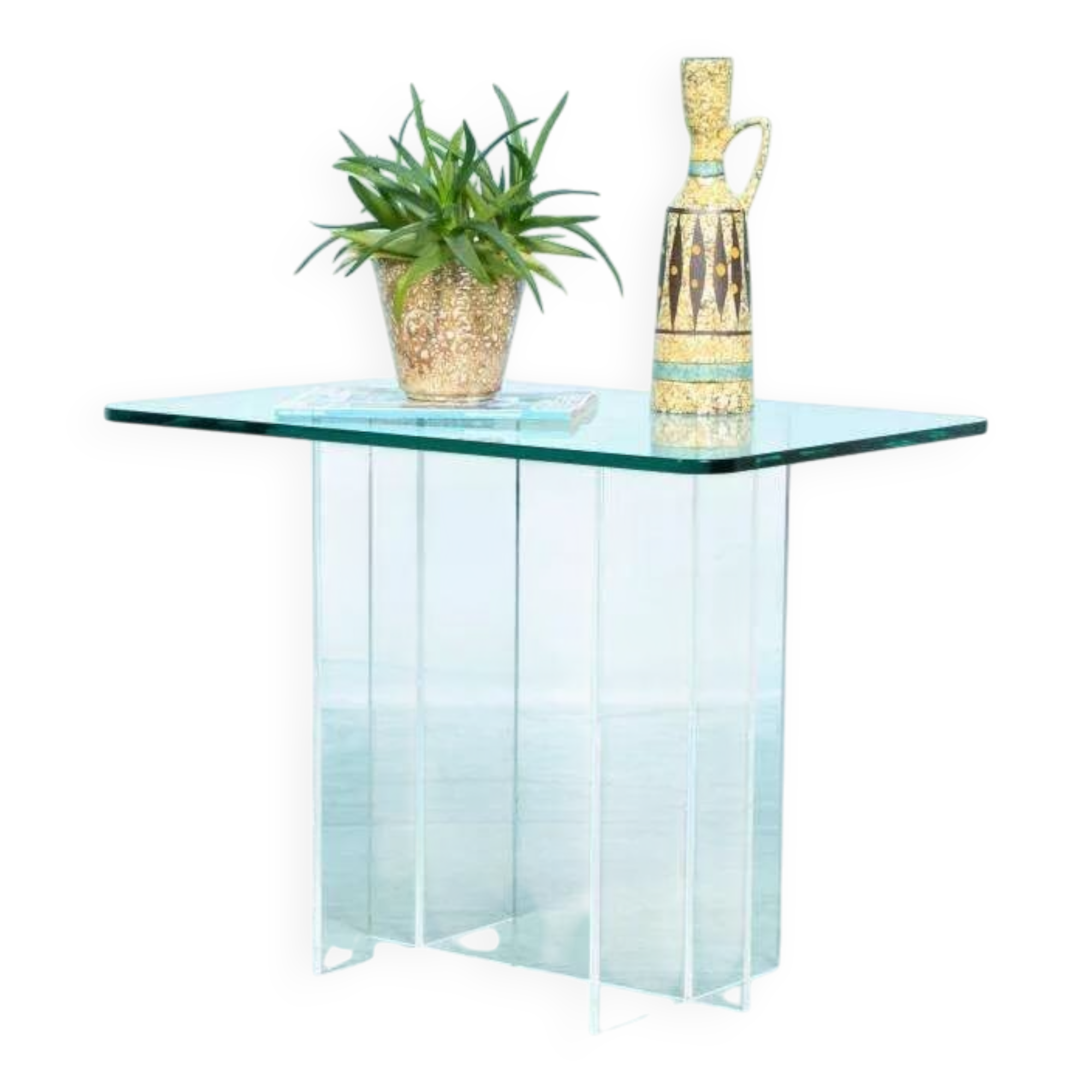 Minimalist side table in glass & acrylic, Memphis style
