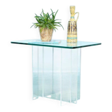 Minimalist side table in glass & acrylic, Memphis style