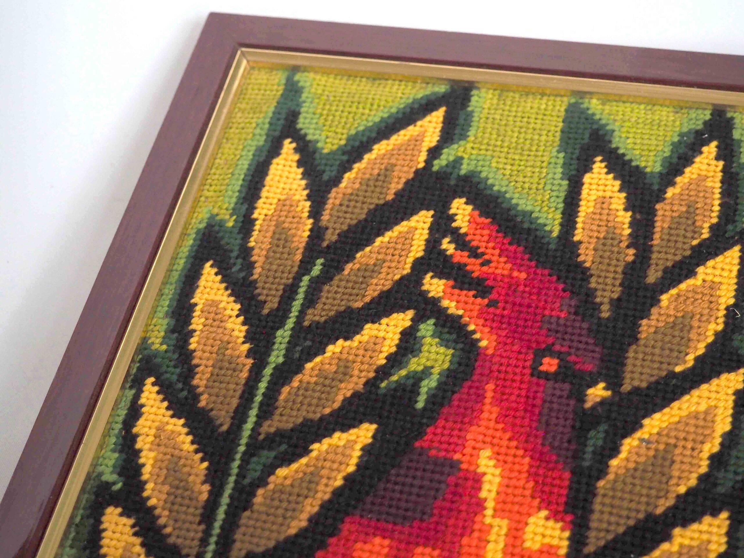 Framed tapestry of island birds