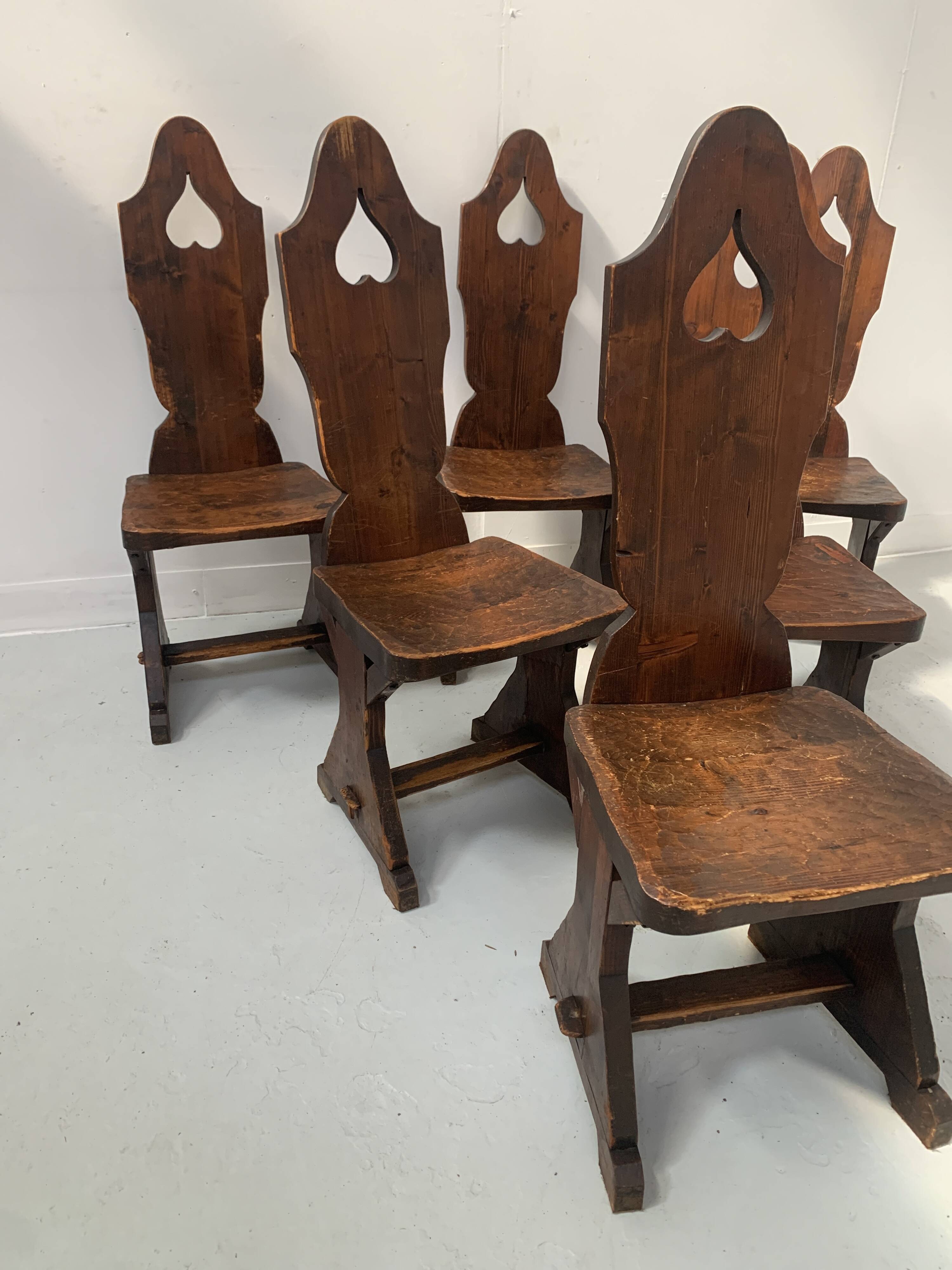 Set of six natural wood chairs "Brutalist art" 20th century
