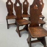 Set of six natural wood chairs "Brutalist art" 20th century