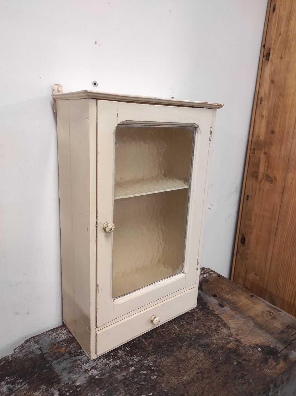 Wall-mounted cabinet with glazed pharmacy in vintage wood