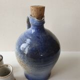 Ensemble bouteille à liqueur + 6 tasses en grès Signé Albert Breton Vézelay