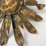 Ceiling or wall light with sun motif, brass, 1950s