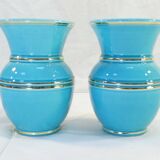 Pair of TURQUOISE BLUE AND GOLD VERCERAM vase