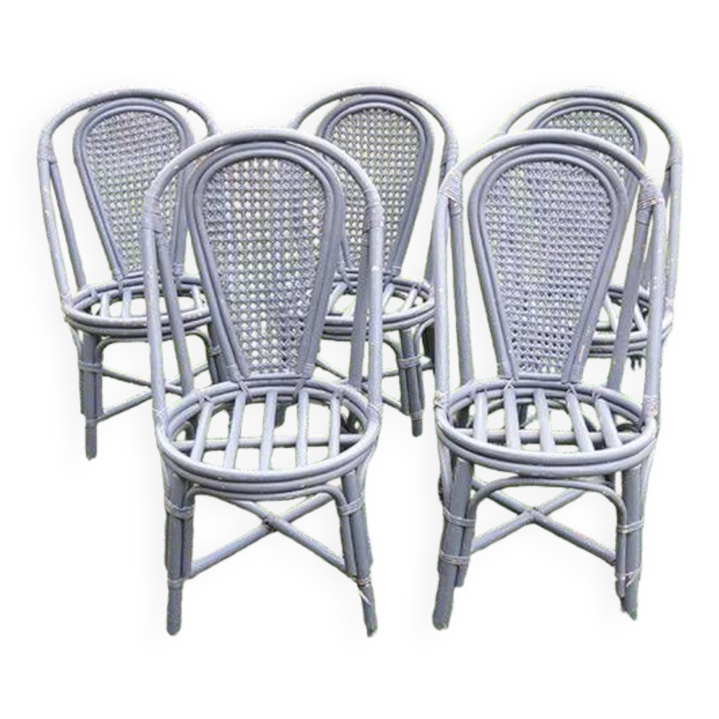 5 old rattan & gray cane chairs Selency
