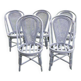 5 anciennes chaises en rotin & cannage gris