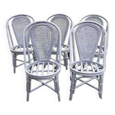 5 anciennes chaises en rotin & cannage gris