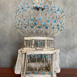 Old Bird Cage Hot Air Balloon Wood + Metal White Blue Vintage Deco