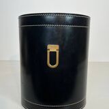 Black leather and brass desk basket