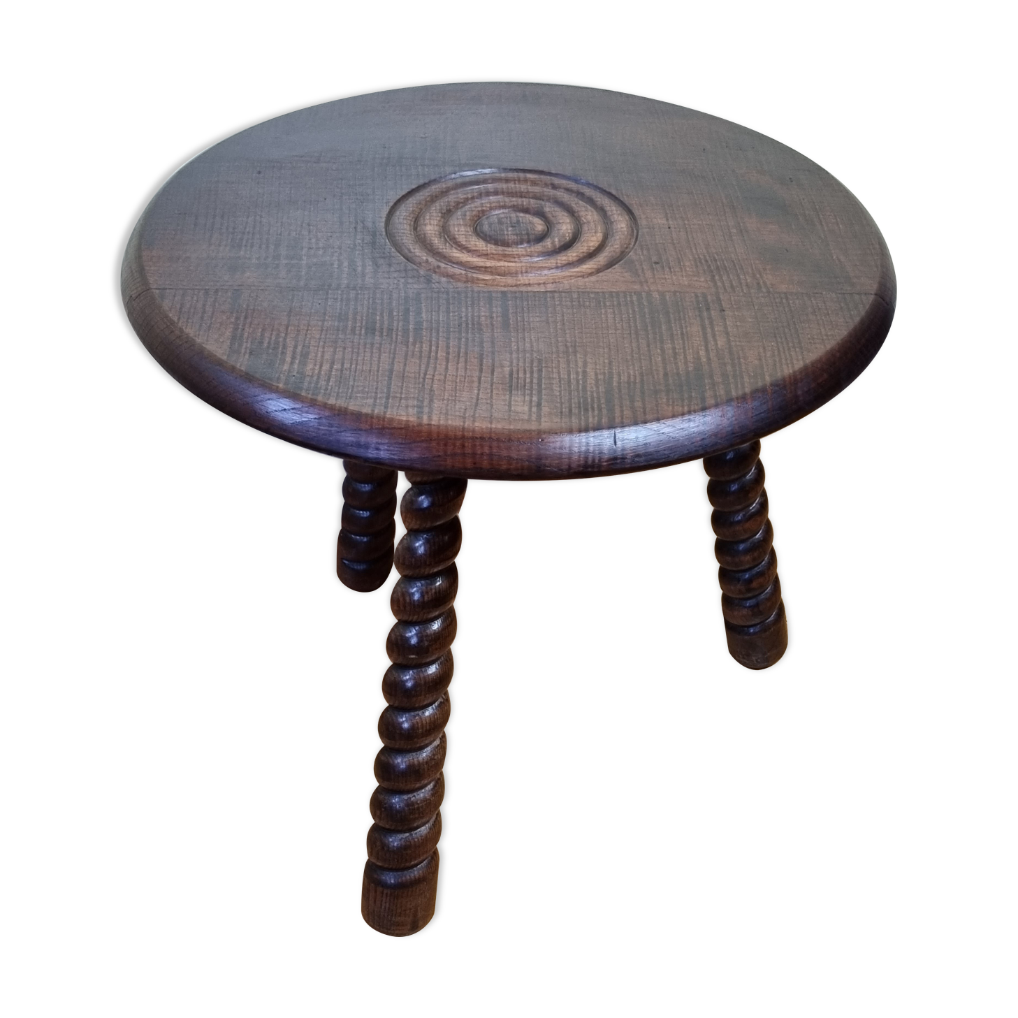 Round wooden coffee table turned Breton style, 50 cm