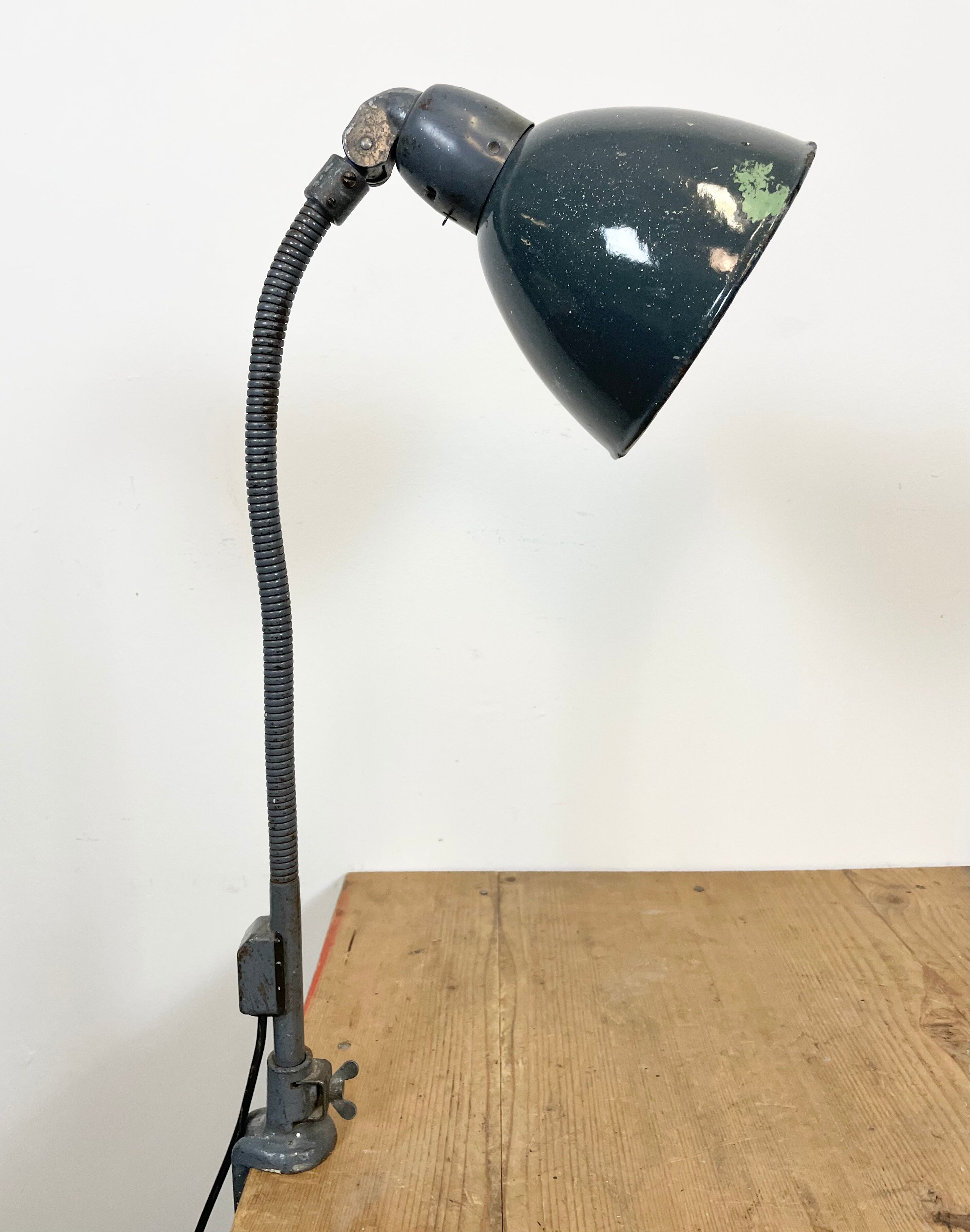 Industrial Grey Enamel Gooseneck Desk Lamp from Siemens, 1950s