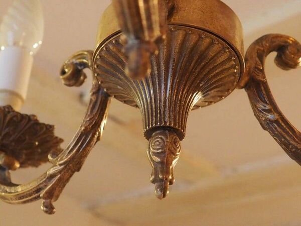 Vintage Italian bronze brass 3 branch female figurine chandelier C1950s