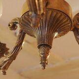 Vintage Italian bronze brass three-branch female figurine chandelier c. 1950s