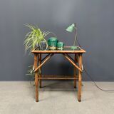 Bamboo side table with mirror top from France, 1940s