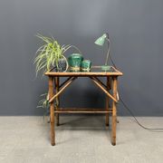 Bamboo side table with mirror top from France, 1940s