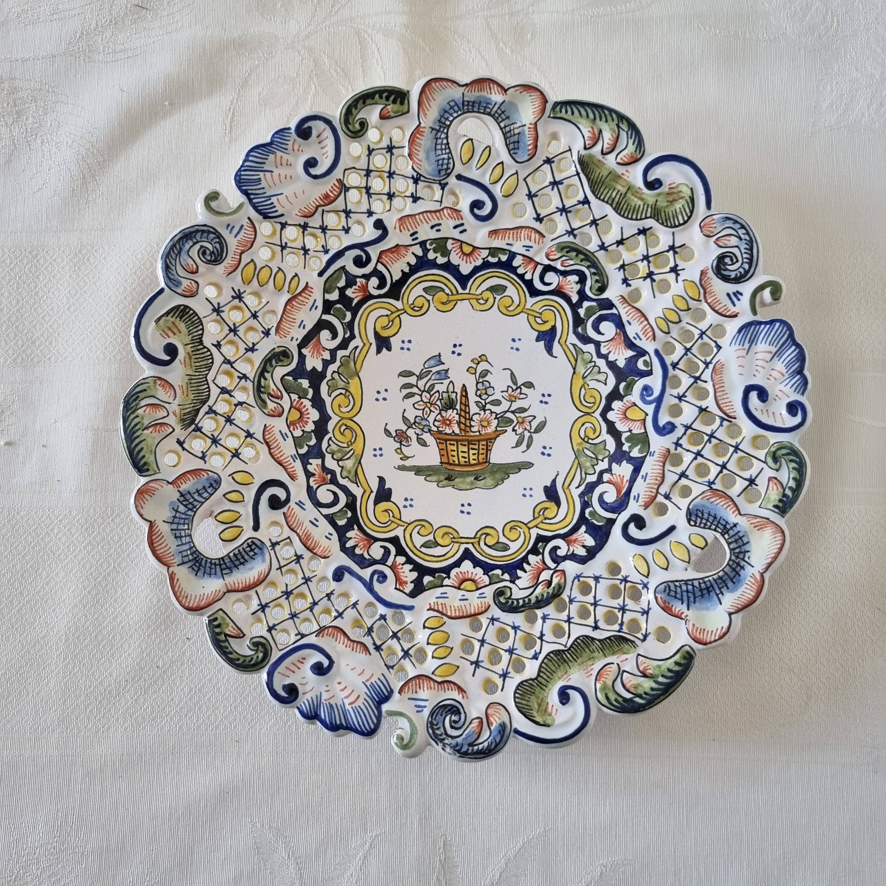 Decorative plate in Rouen earthenware, 19th century