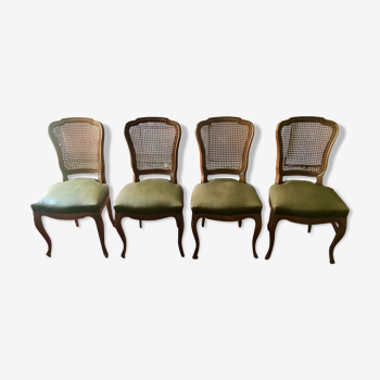 Suite of 4 Louis XV style chairs, canned, seats in green sky