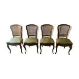Suite de 4 chaises de style louis XV cannées assises en sky vert