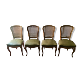 Suite of 4 Louis XV style chairs, canned, seats in green sky