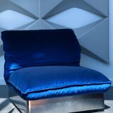 Stainless steel and royal blue velvet armchair, France, 1970s