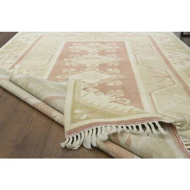 1970s Vintage Turkish Oushak Handmade Wool Cotton Beige Area Rug 153x260