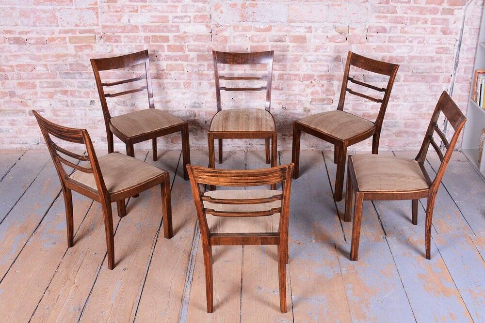Art Deco Chairs in Walnut, Czech, 1920s, Set of 6