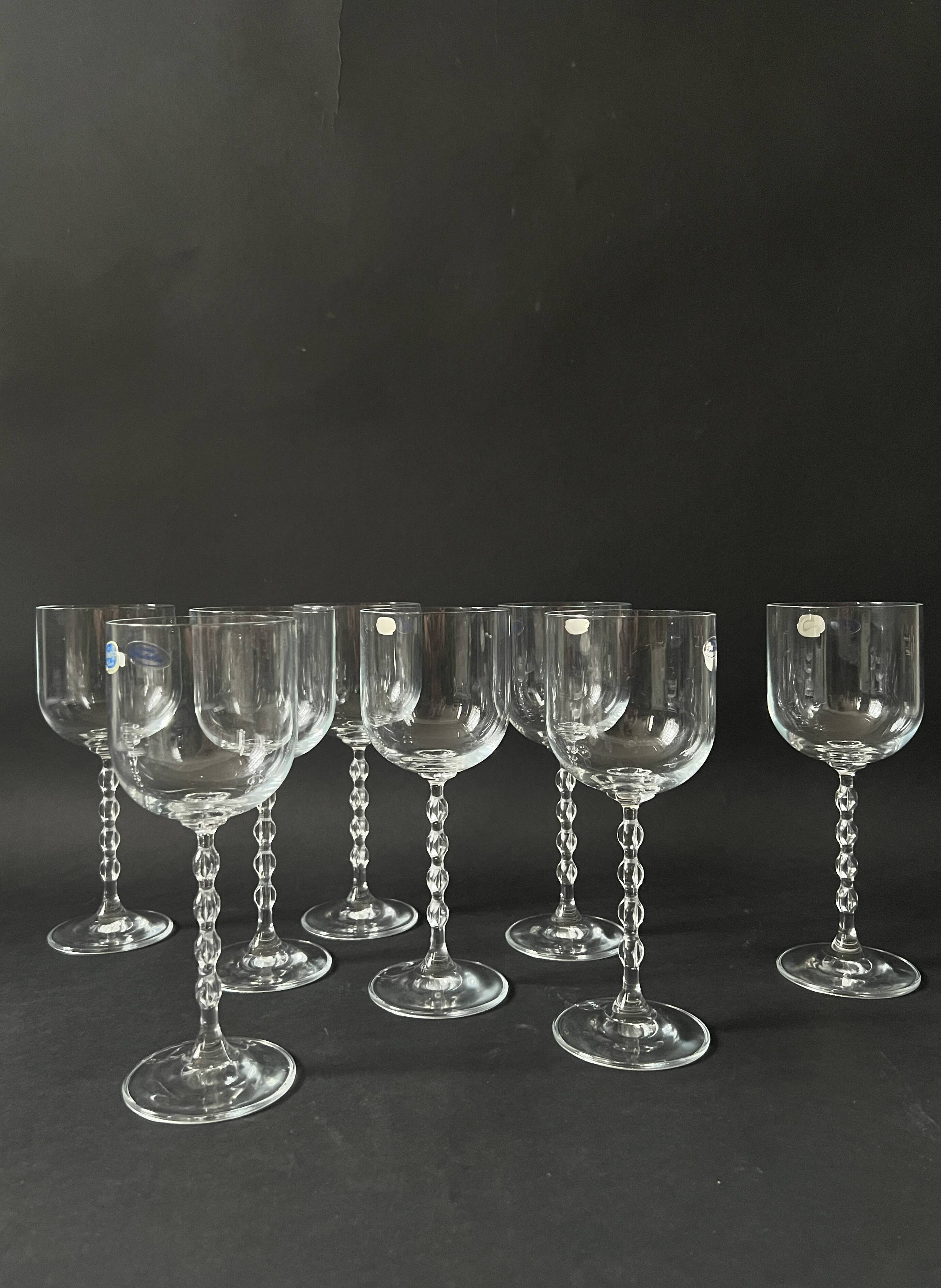 set of 8 genuine crystal wine glasses with Venetian beads